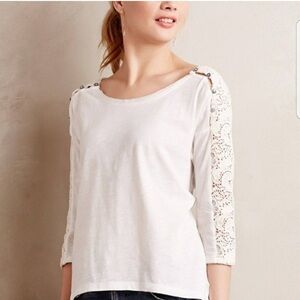 ANTHROPOLOGIE Little Yellow Button Mabel Ivory White Crocheted Top